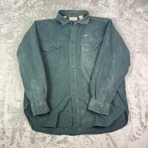 LL Bean Shirt Mens L Sage Green Chamois Cloth Flannel Made Outdoor Gorpcore